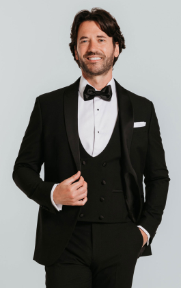Black Slim-Fit 3 Piece Tuxedo with Shawl Lapel