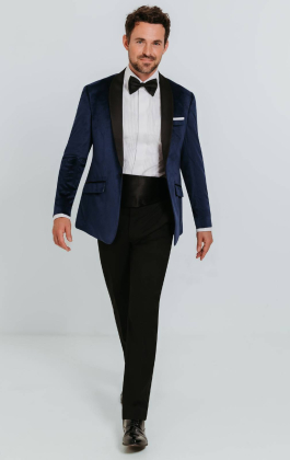 Navy Velvet Slim Fit Tuxedo with Black Trousers