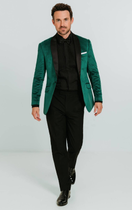 Dark Green Slim Fit Velvet Tuxedo with Black Trousers