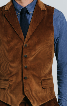 Mid Brown Corduroy Waistcoat with Notch Lapel