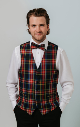 Navy Blue Tartan Waistcoat