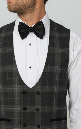 Grey Tartan Check Double Breasted Horseshoe Waistcoat