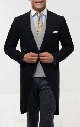 Dobell Black Morning Suit with Striped Trousers | Dobell