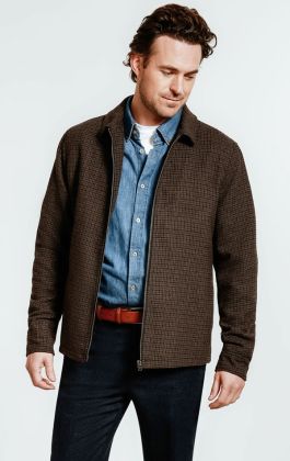 Dobell Brown Green Dogtooth Tweed Blouson Jacket Dobell