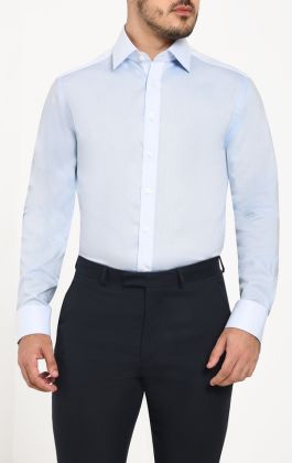 Easy-Care Light Blue Herringbone Dress Shirt