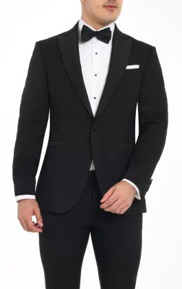 MANQ Men's Slim Fit Tuxedo Suit (ST-101-34_Black_34) 