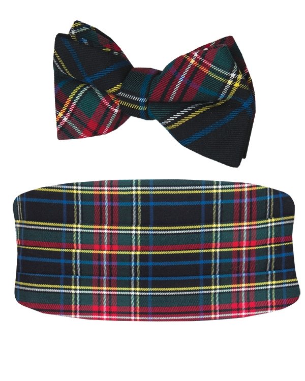 Green Tartan Cummerbund & Pre-Tied Bow Tie Set from Dobell