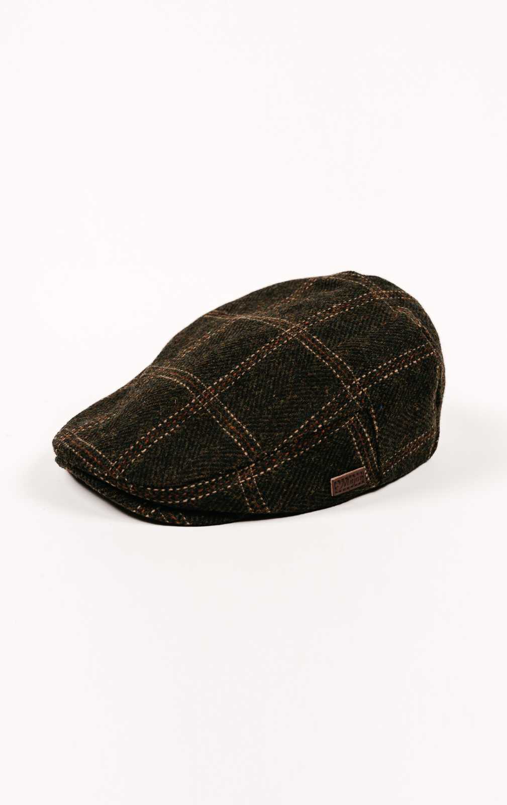 Olive Green Twill Check Flat Cap at Dobell