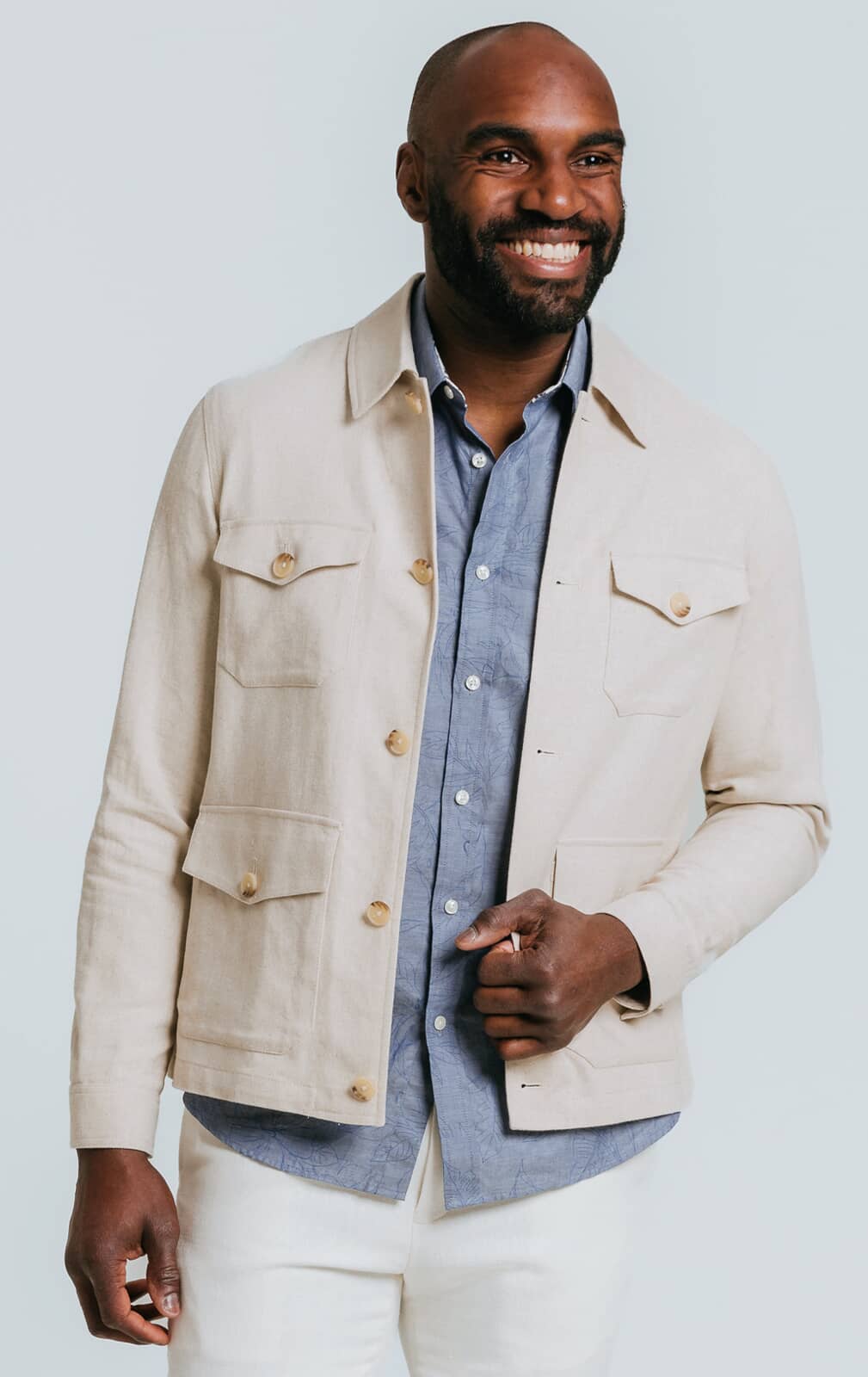 Oatmeal Linen Herringbone Safari Jacket from Dobell