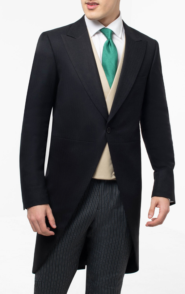 Dobell 100% Wool Black Herringbone Morning Tailcoat from Dobell