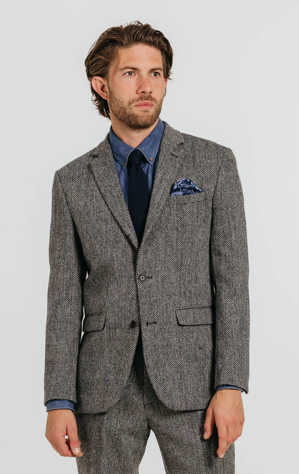 Harris Tweed Grey Herringbone Tweed Jacket | Dobell