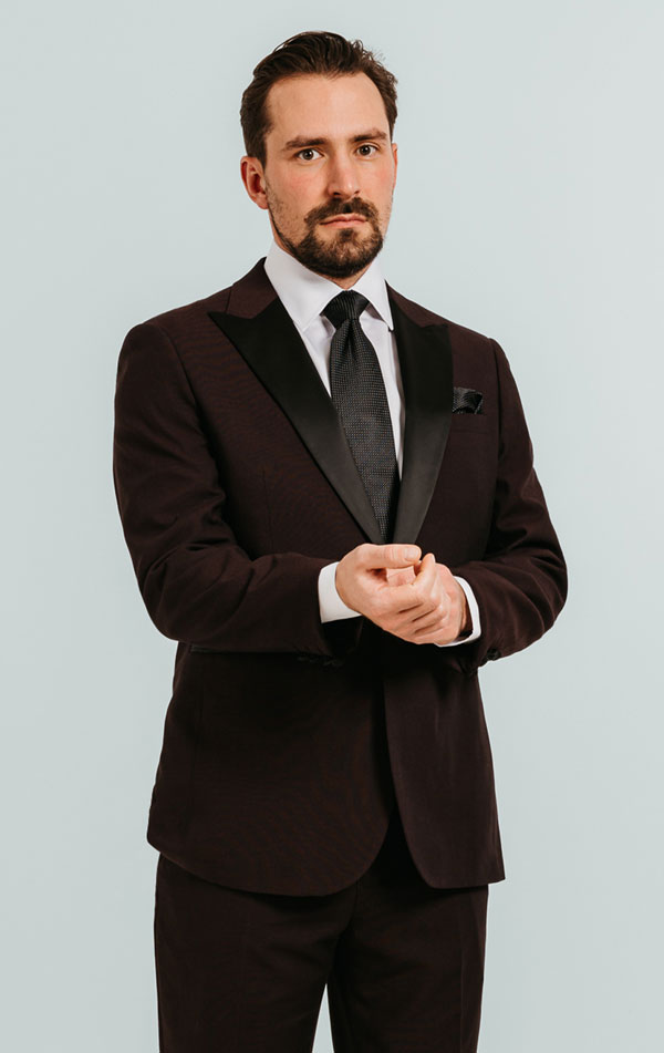 Dobell Burgundy Peak Lapel Tuxedo Jacket from Dobell