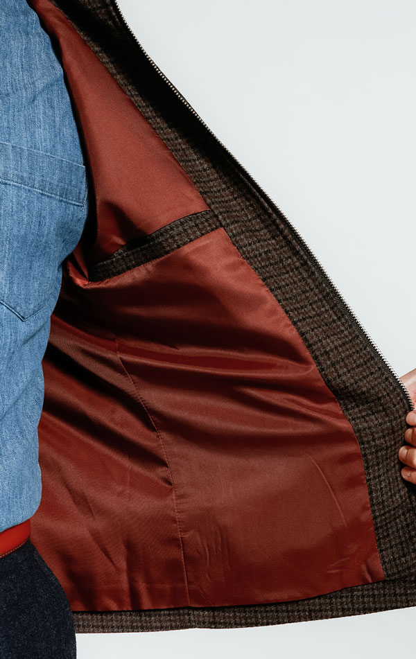 Burgundy & Grey Gingham Check Tweed Blouson Jacket | Dobell