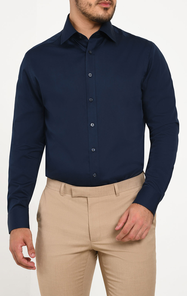 Dobell Navy 100% Cotton Poplin Easy Care Shirt from Dobell