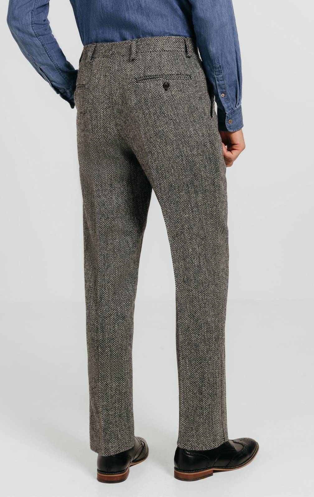 Harris Tweed Grey Herringbone Suit Trousers | Dobell
