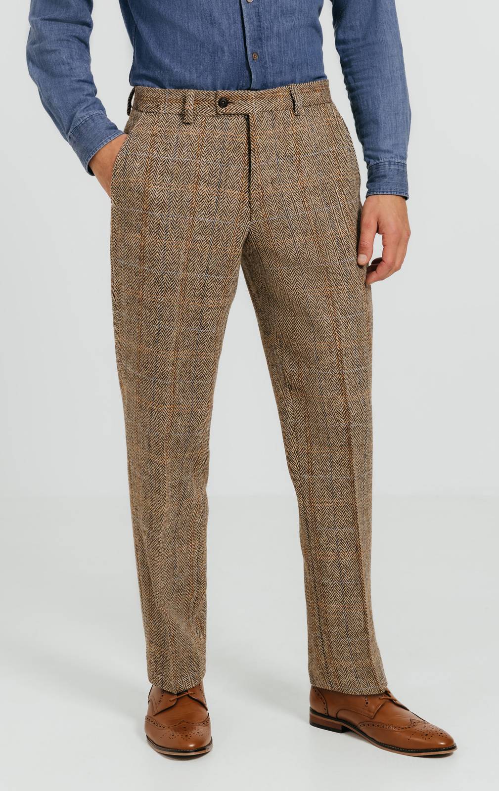 Harris Tweed Brown Windowpane Check Tweed Suit Trousers Dobell