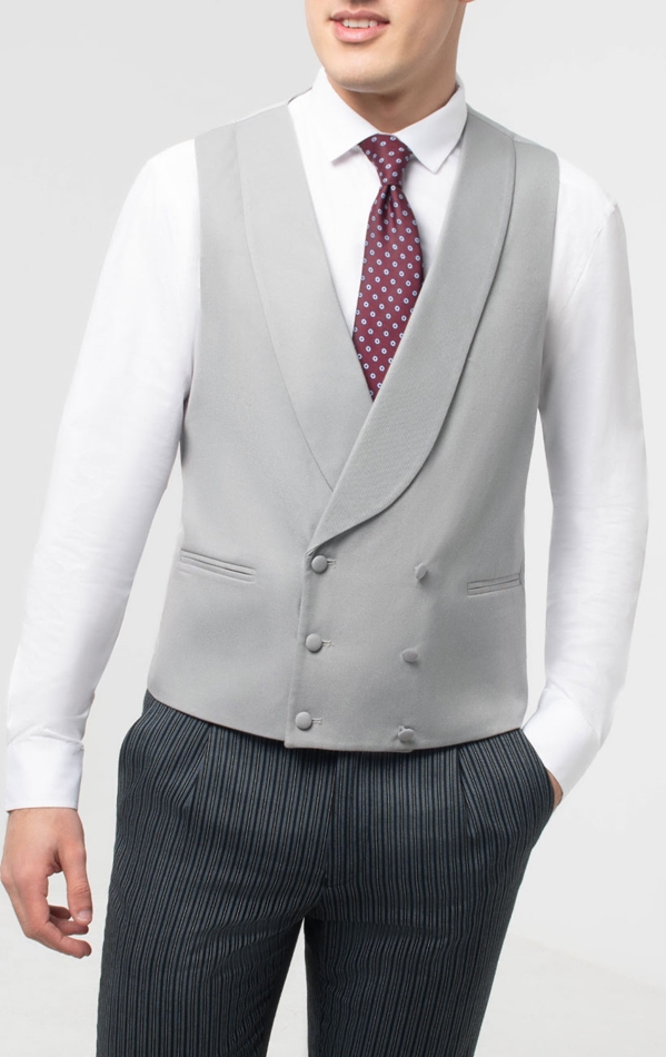 Dobell Mens Dove Grey Morning Suit Wedding Waistcoat Regular Fit Shawl Lapel Double Breasted 