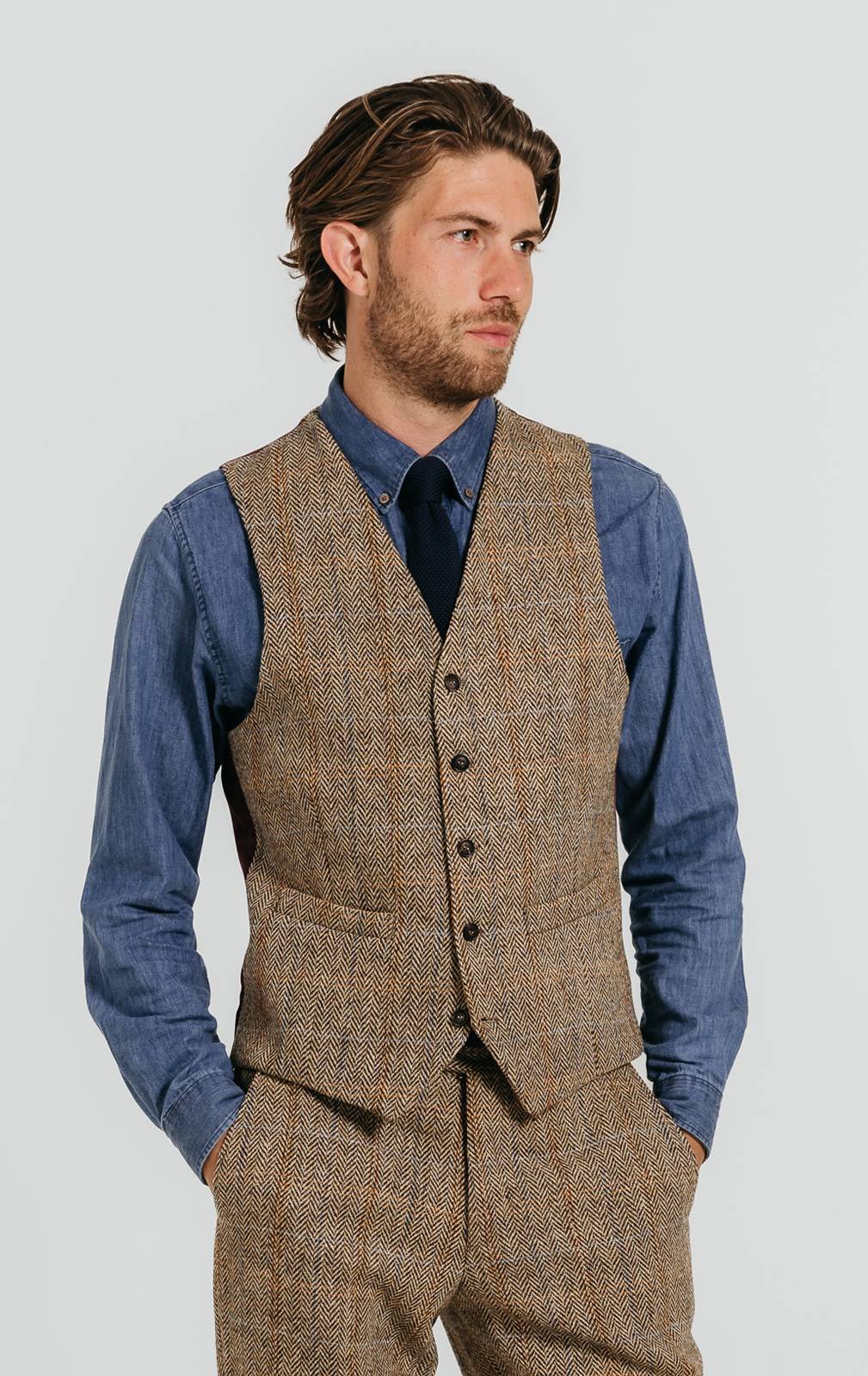 Harris Tweed Brown Windowpane Tweed Waistcoat