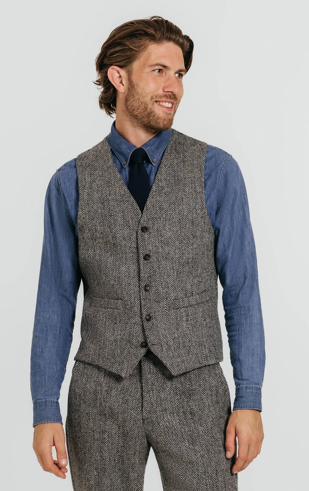 Harris Tweed Grey Herringbone Waistcoat