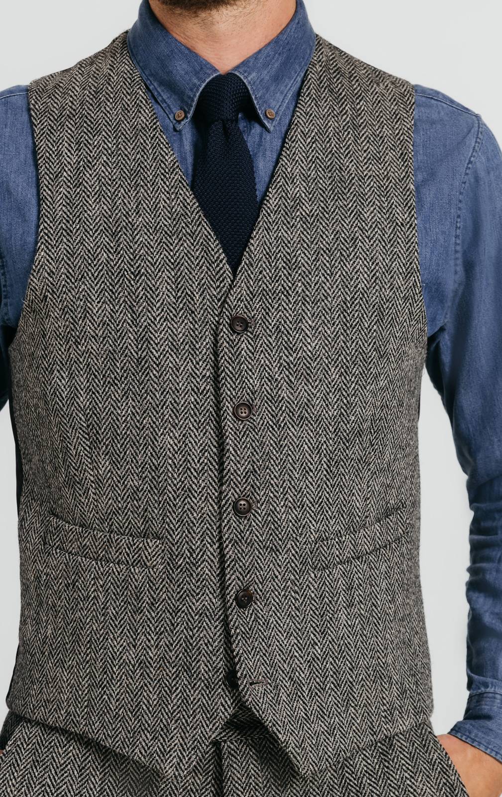 Harris Tweed Grey Herringbone Waistcoat Dobell