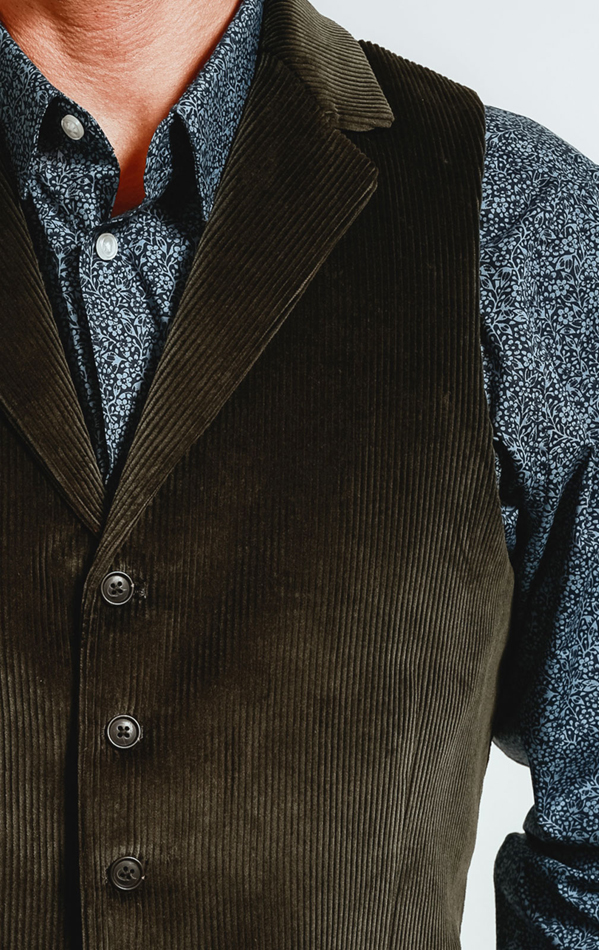 Dobell Green Corduroy Waistcoat with Notch Lapel