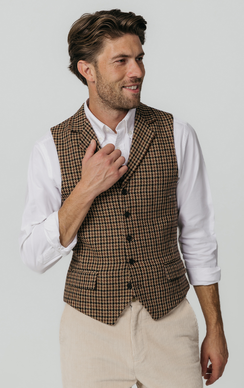 Brown Houndstooth Tweed Waistcoat