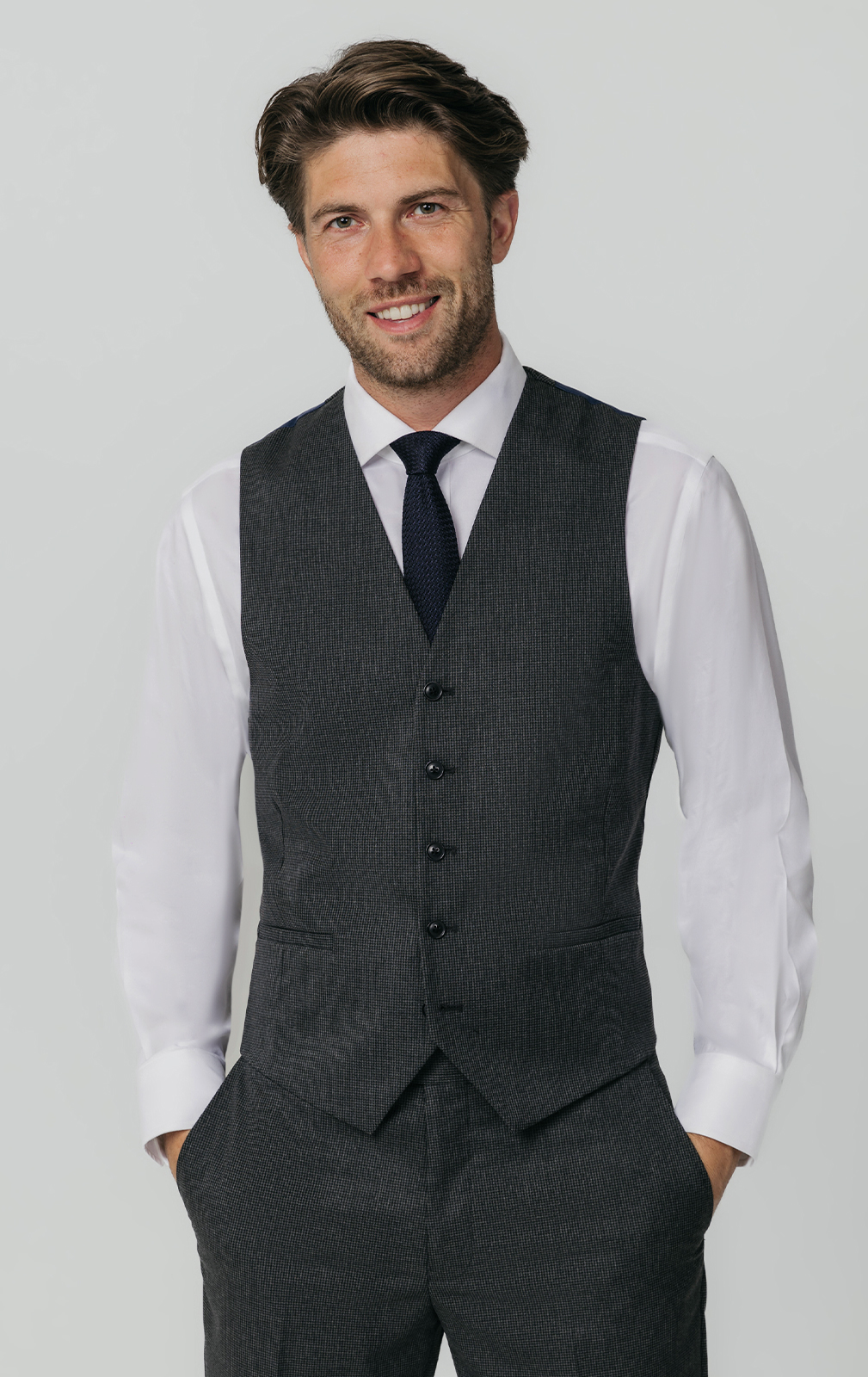 Charcoal Puppytooth Check Waistcoat