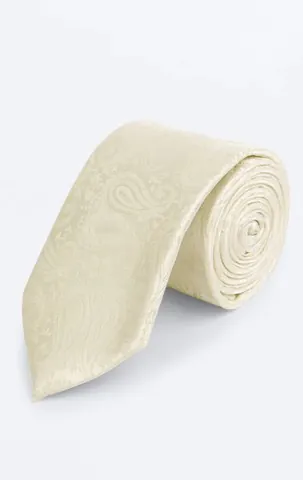 Rolled cream tie with a subtle paisley pattern