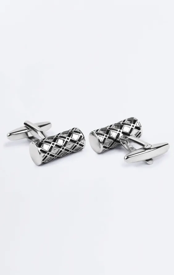Silver Coloured Diamond Pattern Bar Cufflinks - photo 1 Silver Coloured Diamond Pattern Bar Cufflinks - photo 1
