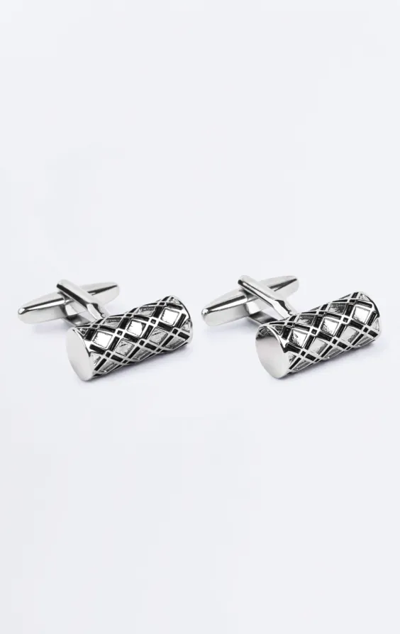 Silver Coloured Diamond Pattern Bar Cufflinks Silver Coloured Diamond Pattern Bar Cufflinks