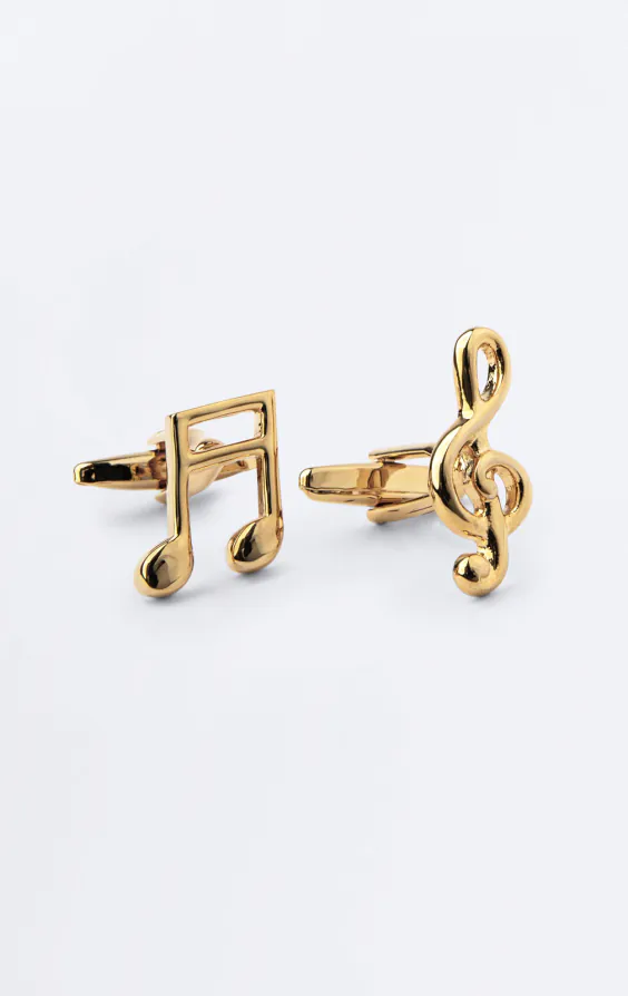 Gold Coloured Treble Clef & Music Note Cufflinks Gold Coloured Treble Clef & Music Note Cufflinks
