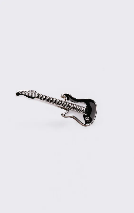 Black and White Guitar Lapel Badge
