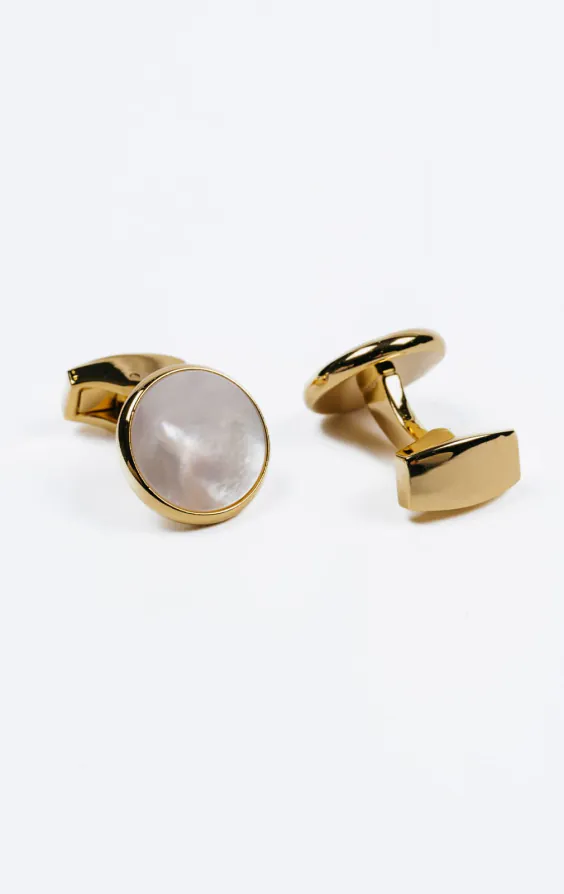 Gold Coloured Mother of Pearl Circle Cufflinks - photo 1