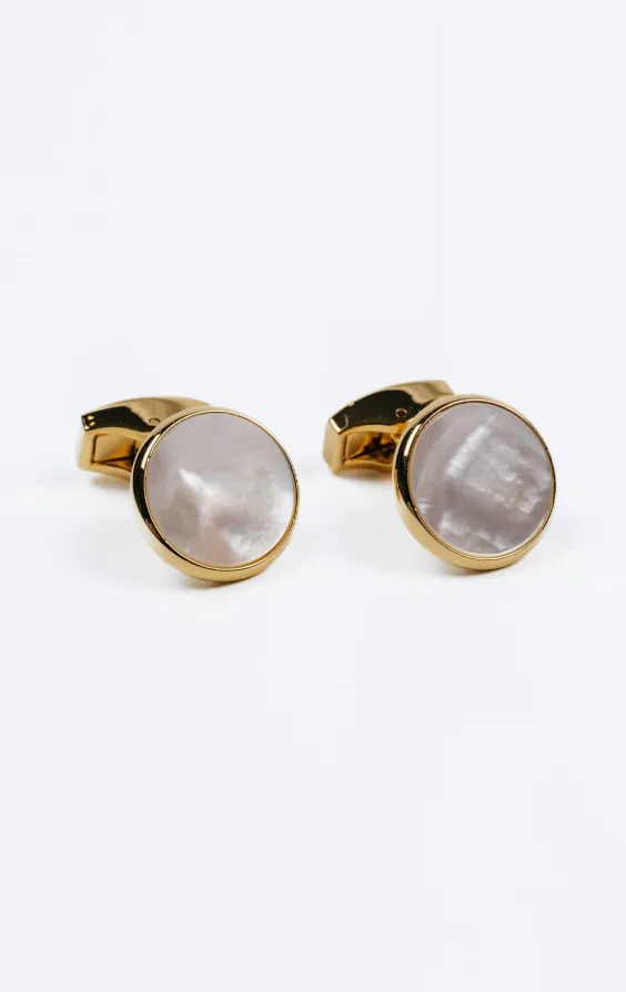 Gold Coloured Mother of Pearl Circle Cufflinks