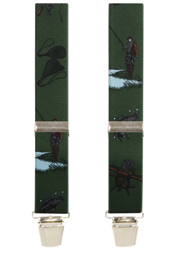Dark Green Fishing Scene Braces