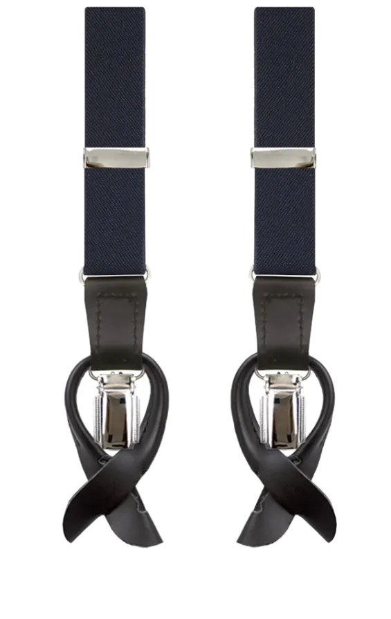 Luxury Slim 2-in-1 Navy Blue Braces - 25mm