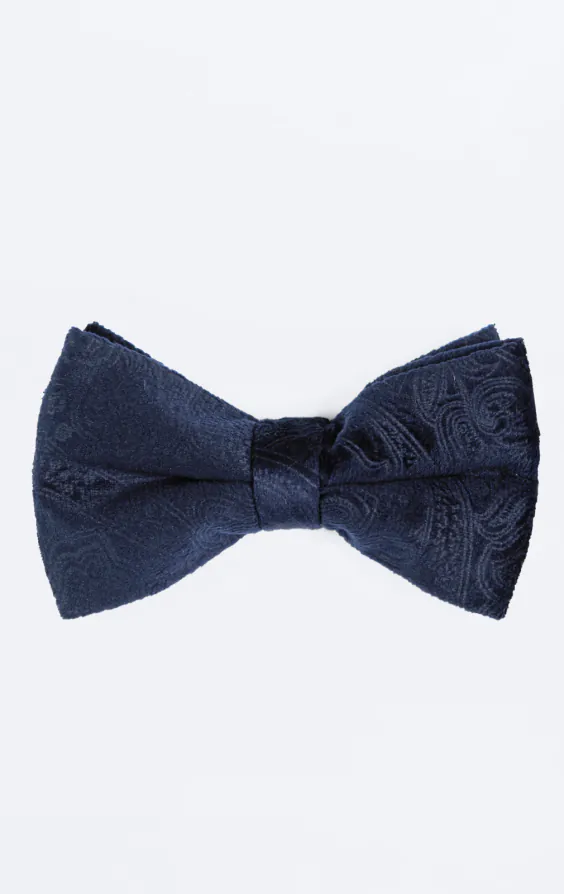 Navy Paisley Velvet Bow Tie