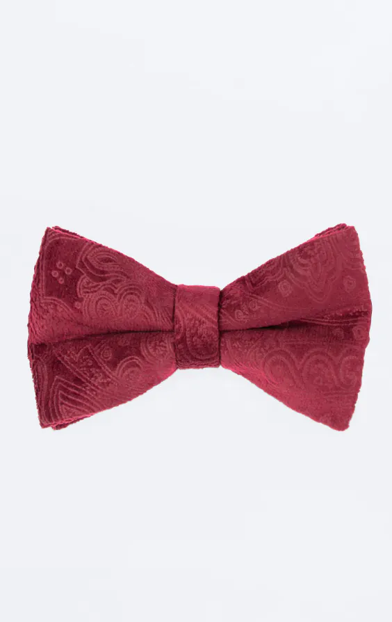Burgundy Paisley Velvet Bow Tie
