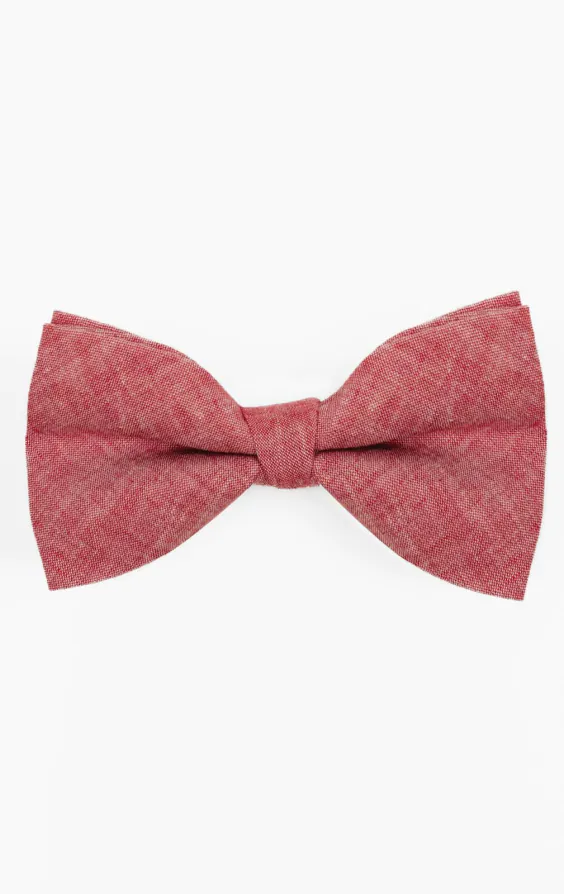 Berry Red Linen Bow Tie