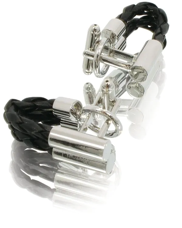 Black Faux Leather Cord Cufflinks