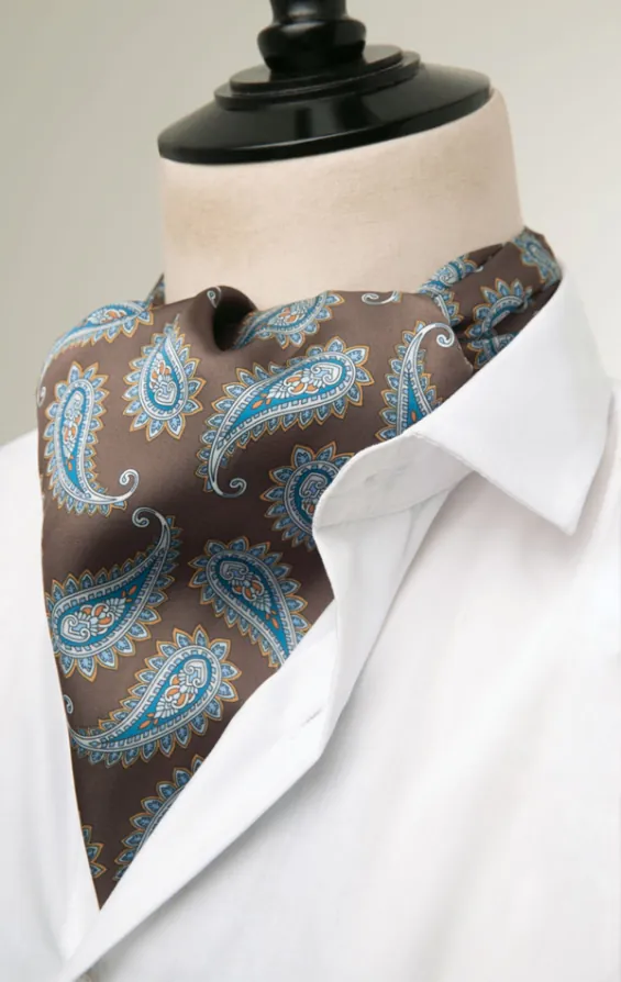 Daywear Cravat in Brown with Blue Paisley Pattern
