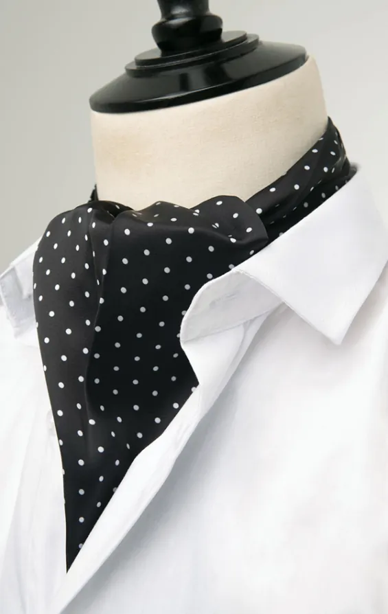 Daywear Cravat in Black with White Polka Dots