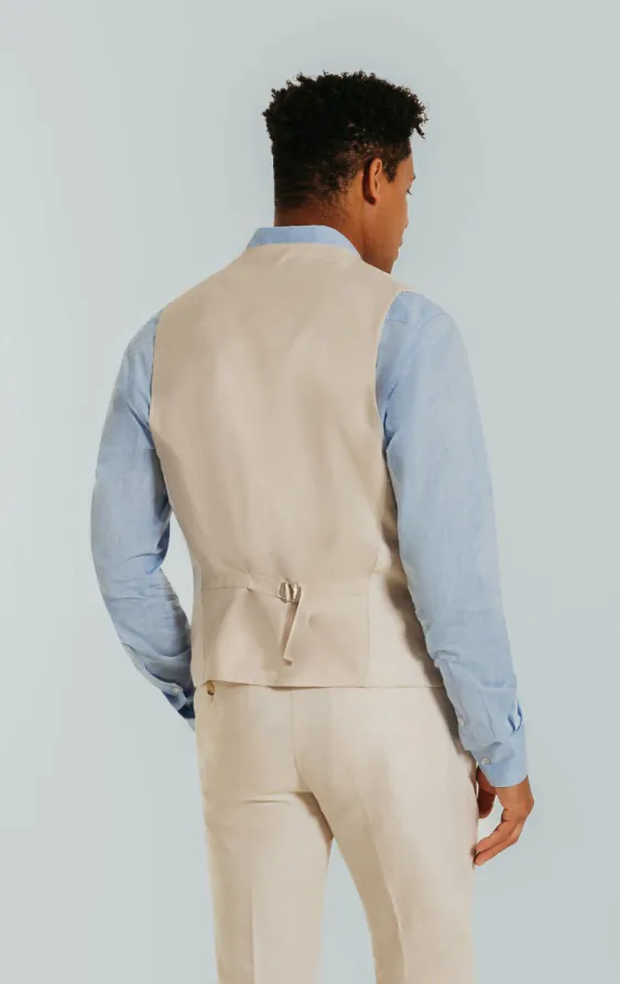 Cream Linen Slim Fit Waistcoat - photo 2