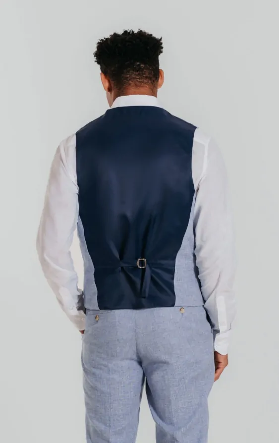 Light Blue Linen Waistcoat thumbnail 3