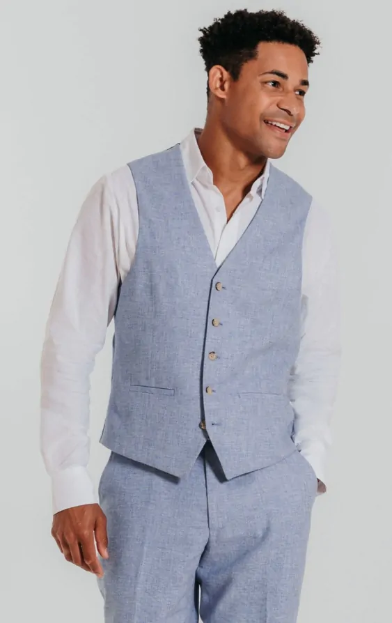 Dobell Light Blue Linen Waistcoat Dobell