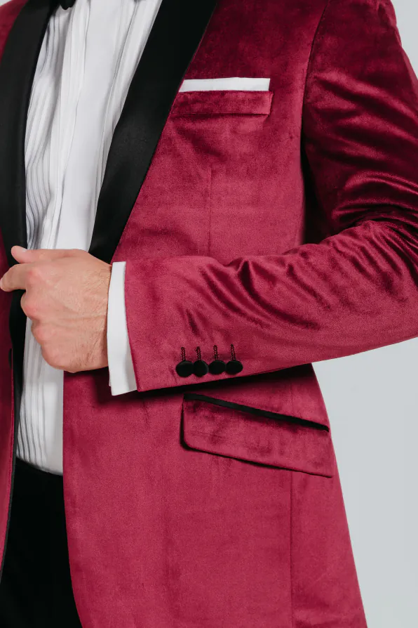 Burgundy Slim Fit Velvet Jacket - photo 3 Burgundy Slim Fit Velvet Jacket - photo 3