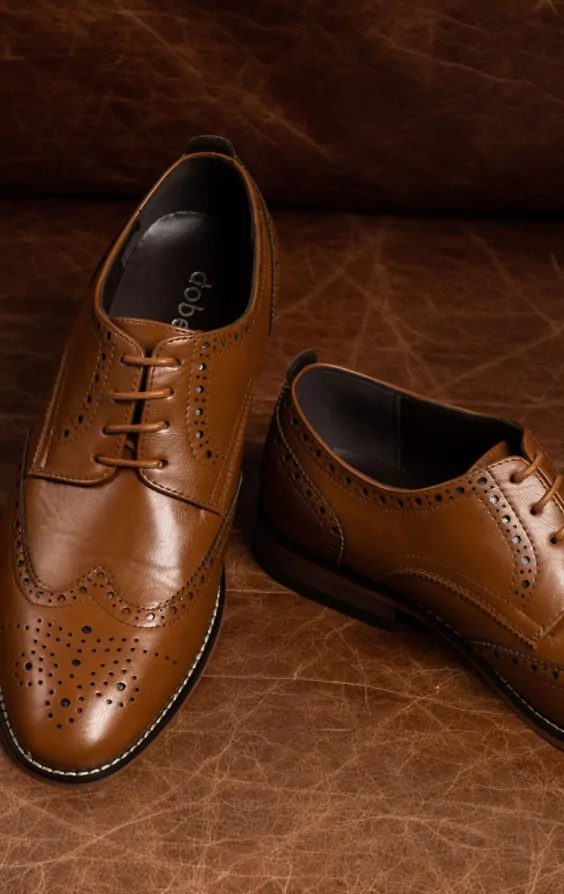 Dobell Tan Derby Brogue Shoes