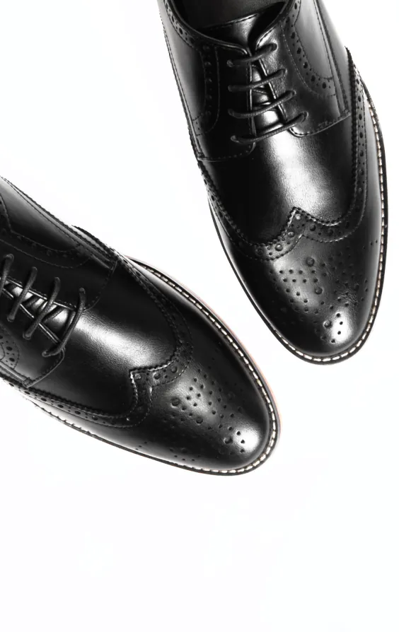 Dobell Black Derby Brogue Shoes Dobell