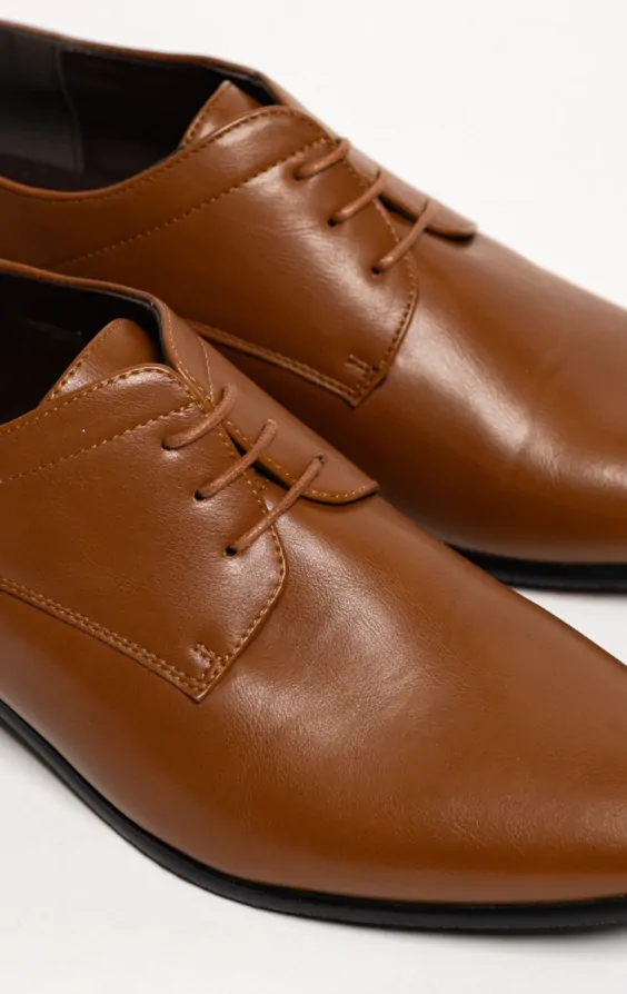 Dobell Tan Plain Derby Shoes Dobell