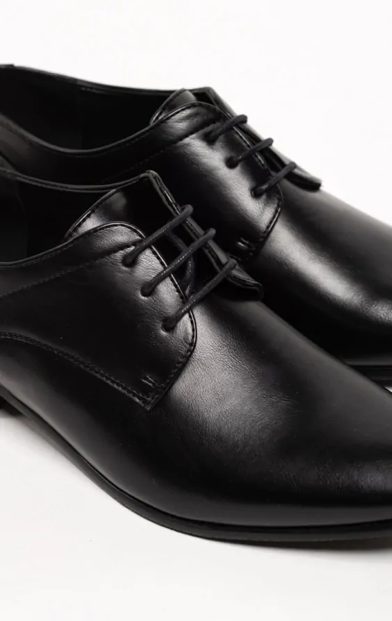 Dobell Black Plain Derby Shoes